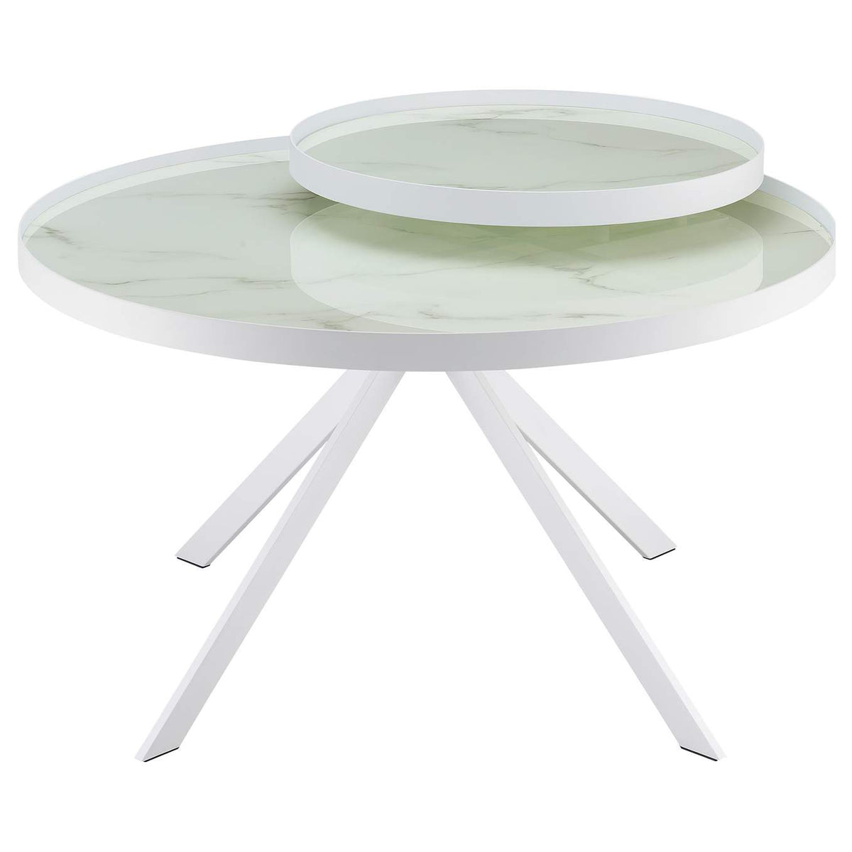 706258 Briggs Round Marble Printed Glass Top Coffee Table White