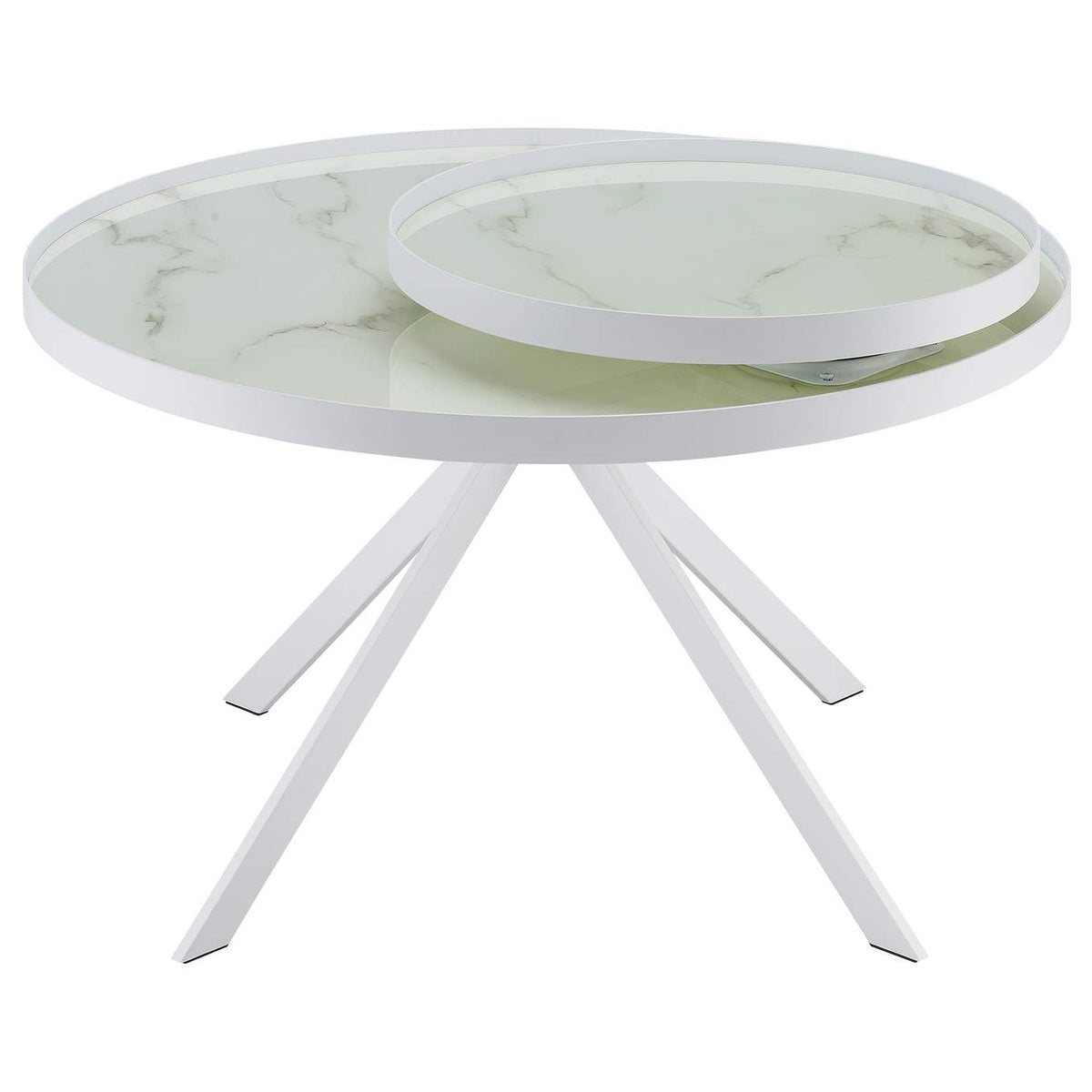 706258 Briggs Round Marble Printed Glass Top Coffee Table White