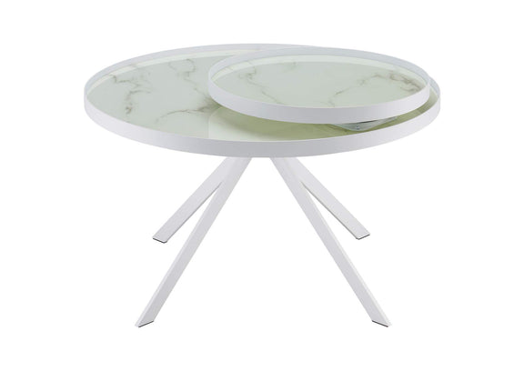 706258 Briggs Round Marble Printed Glass Top Coffee Table White