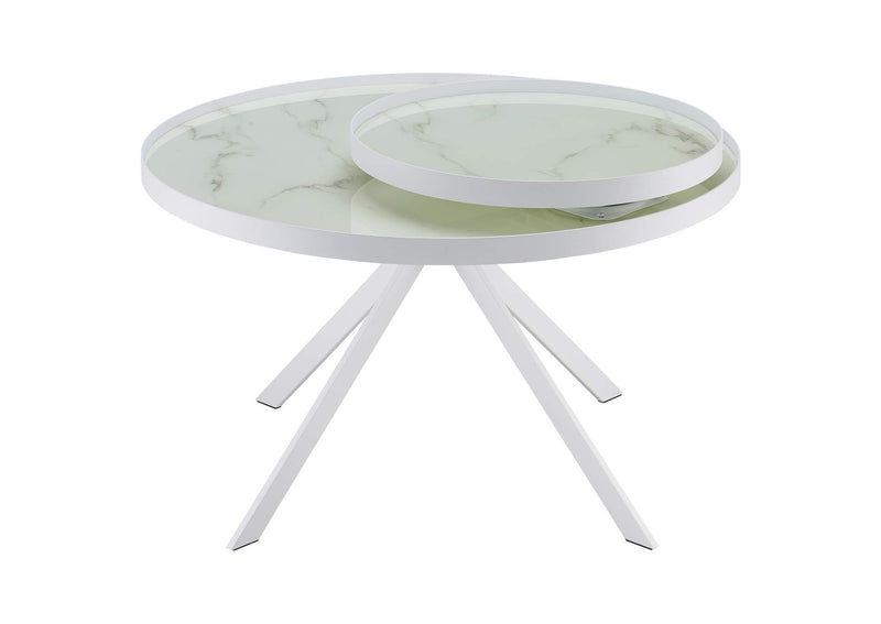 706258 Briggs Round Marble Printed Glass Top Coffee Table White