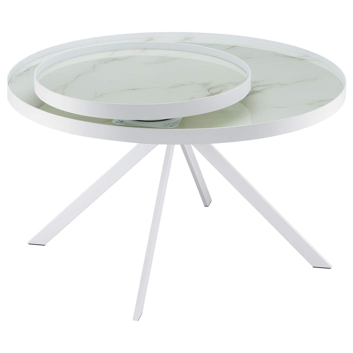 706258 Briggs Round Marble Printed Glass Top Coffee Table White