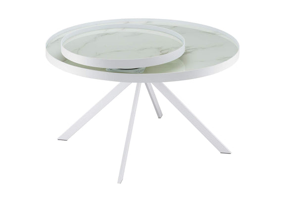 706258 Briggs Round Marble Printed Glass Top Coffee Table White