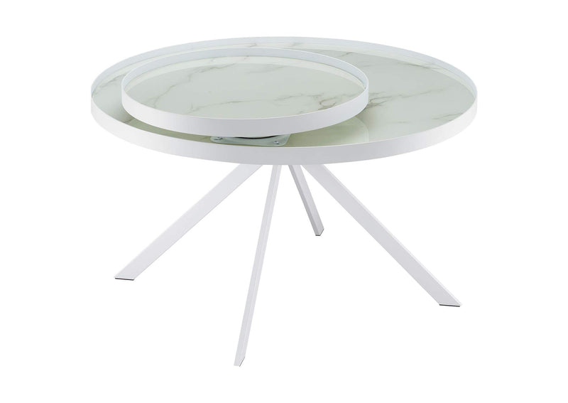 706258 Briggs Round Marble Printed Glass Top Coffee Table White