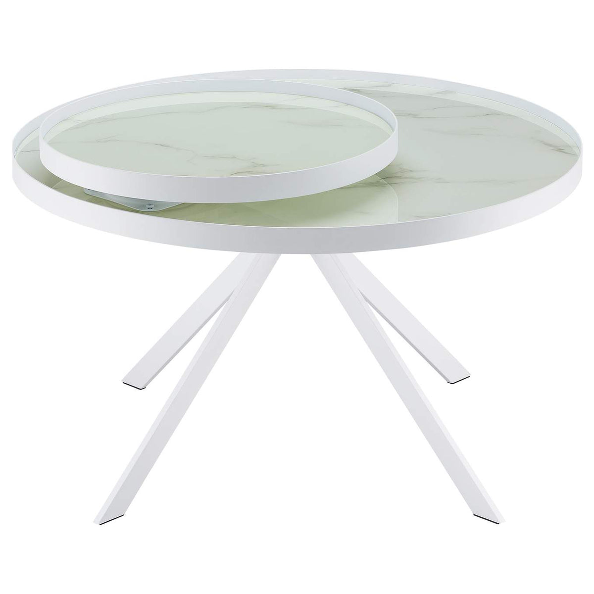706258 Briggs Round Marble Printed Glass Top Coffee Table White