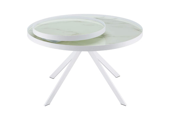 706258 Briggs Round Marble Printed Glass Top Coffee Table White