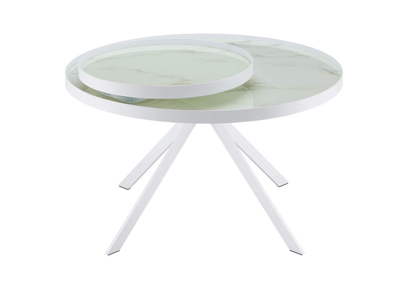 706258 Briggs Round Marble Printed Glass Top Coffee Table White