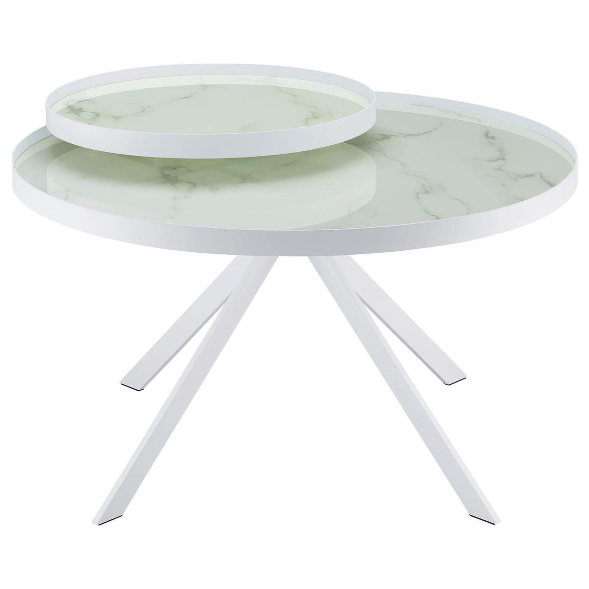 706258 Briggs Round Marble Printed Glass Top Coffee Table White