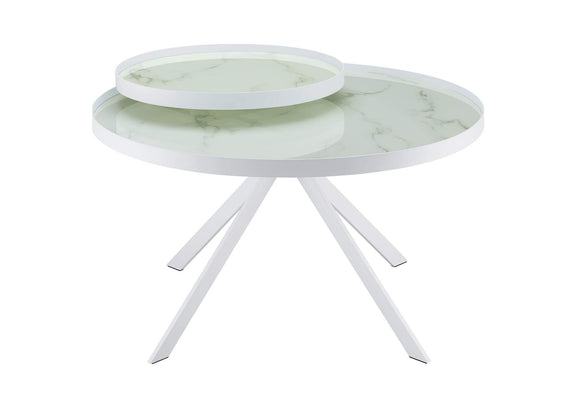 706258 Briggs Round Marble Printed Glass Top Coffee Table White