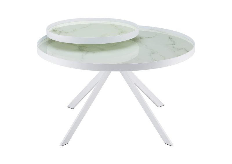 706258 Briggs Round Marble Printed Glass Top Coffee Table White