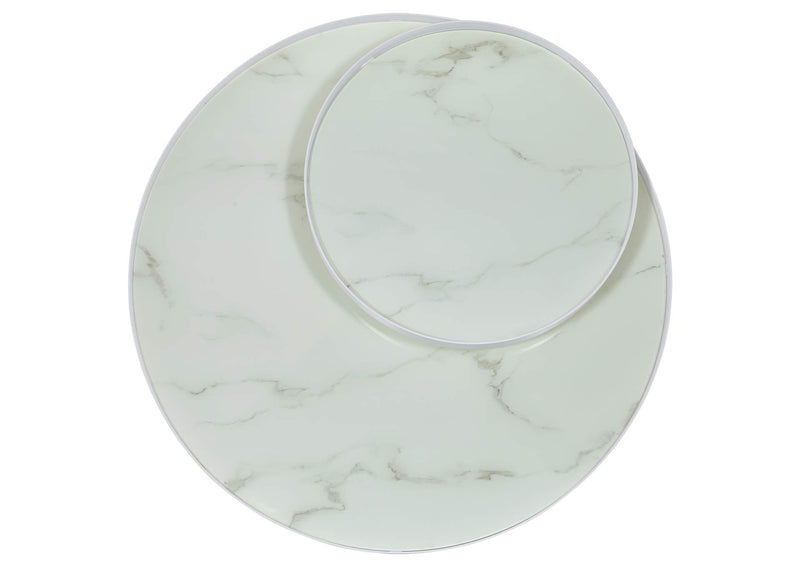 706258 Briggs Round Marble Printed Glass Top Coffee Table White