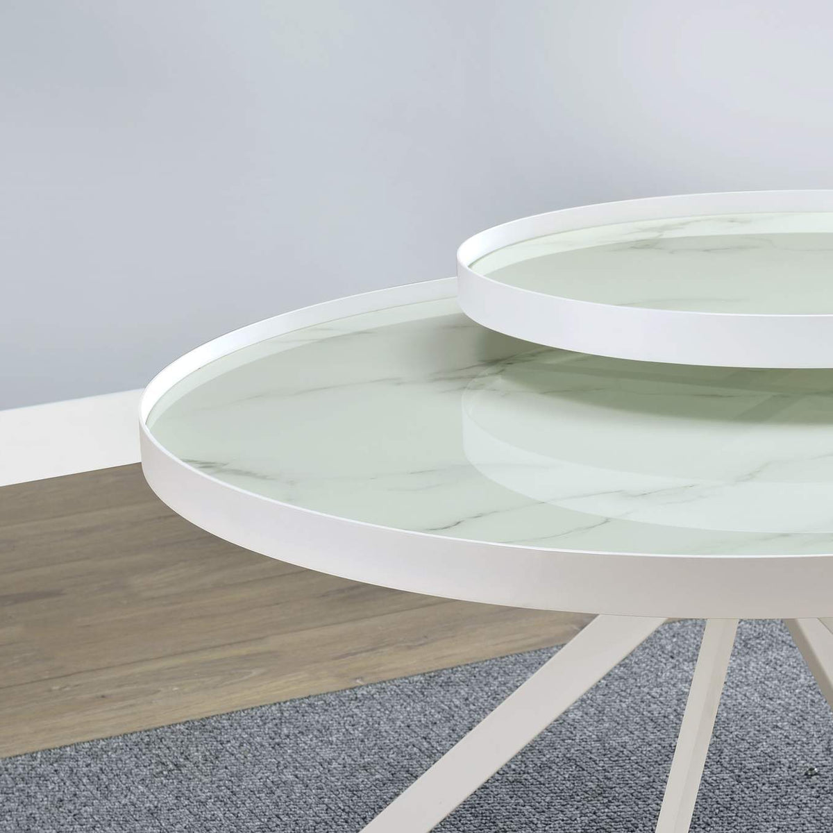 706258 Briggs Round Marble Printed Glass Top Coffee Table White