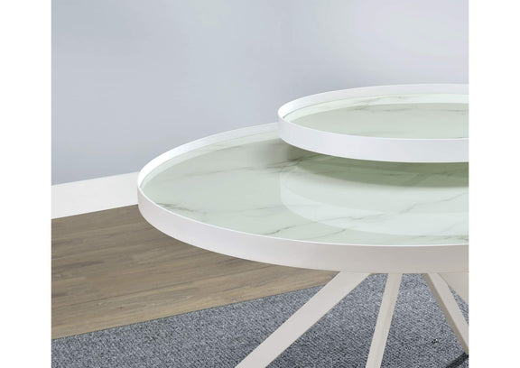 706258 Briggs Round Marble Printed Glass Top Coffee Table White