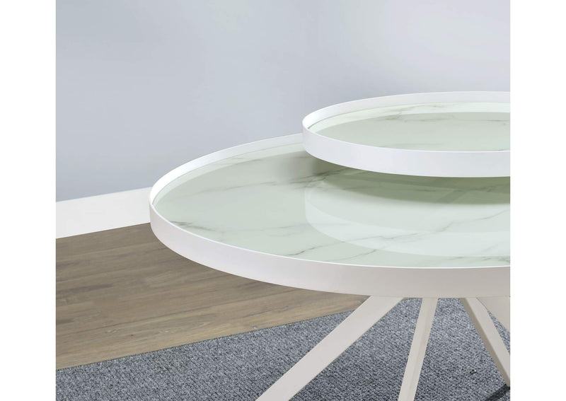 706258 Briggs Round Marble Printed Glass Top Coffee Table White