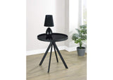 706267 Briggs Round Marble Printed Glass Top End Table Black