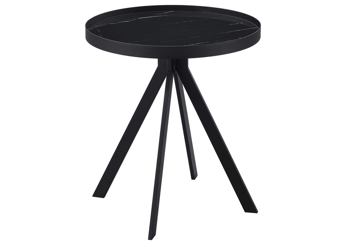 706267 Briggs Round Marble Printed Glass Top End Table Black