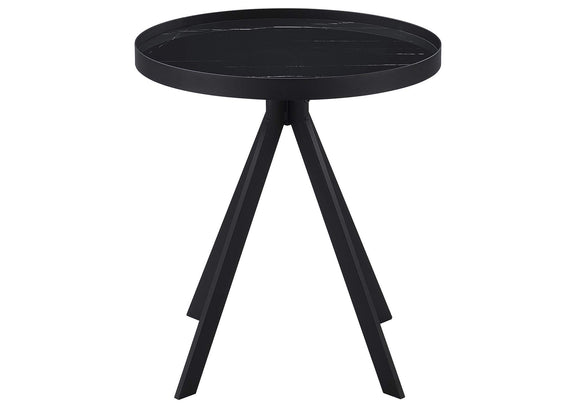 706267 Briggs Round Marble Printed Glass Top End Table Black