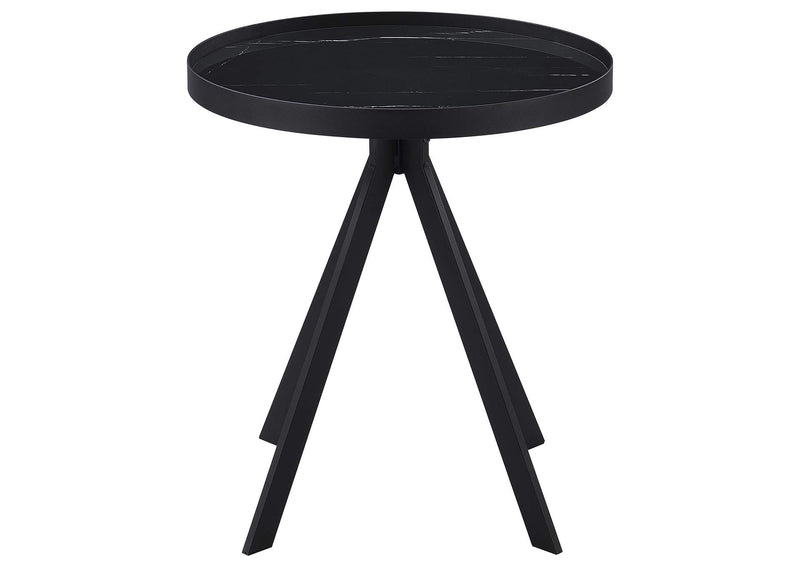 706267 Briggs Round Marble Printed Glass Top End Table Black