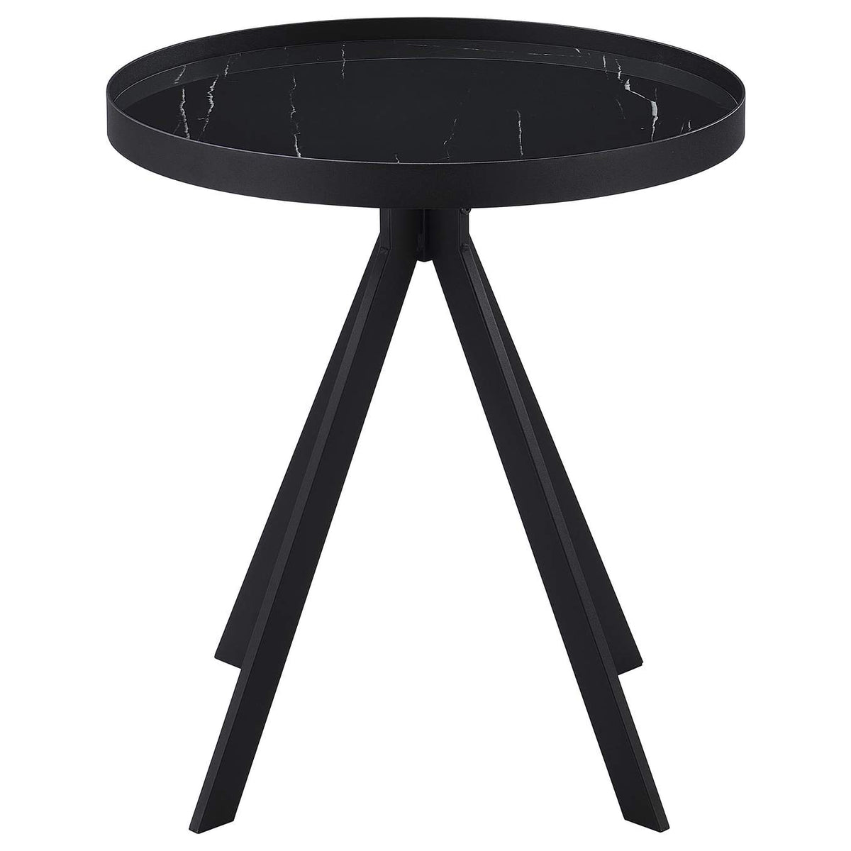 706267 Briggs Round Marble Printed Glass Top End Table Black