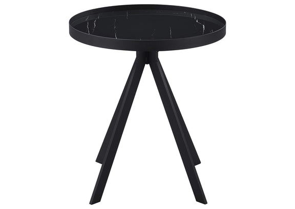 706267 Briggs Round Marble Printed Glass Top End Table Black