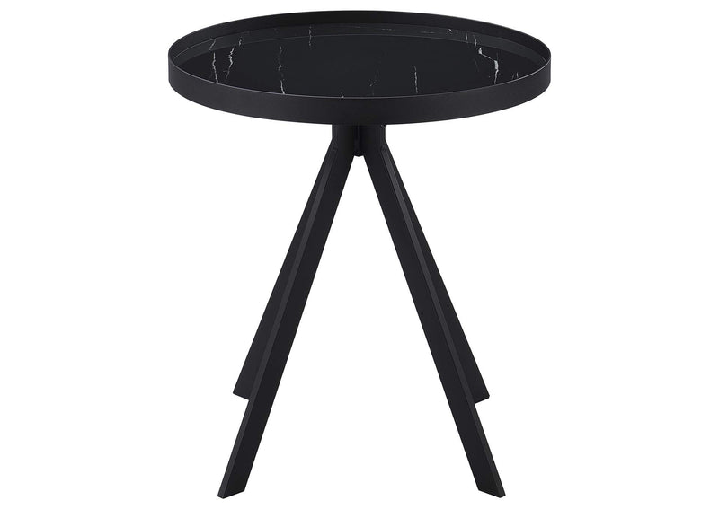 706267 Briggs Round Marble Printed Glass Top End Table Black