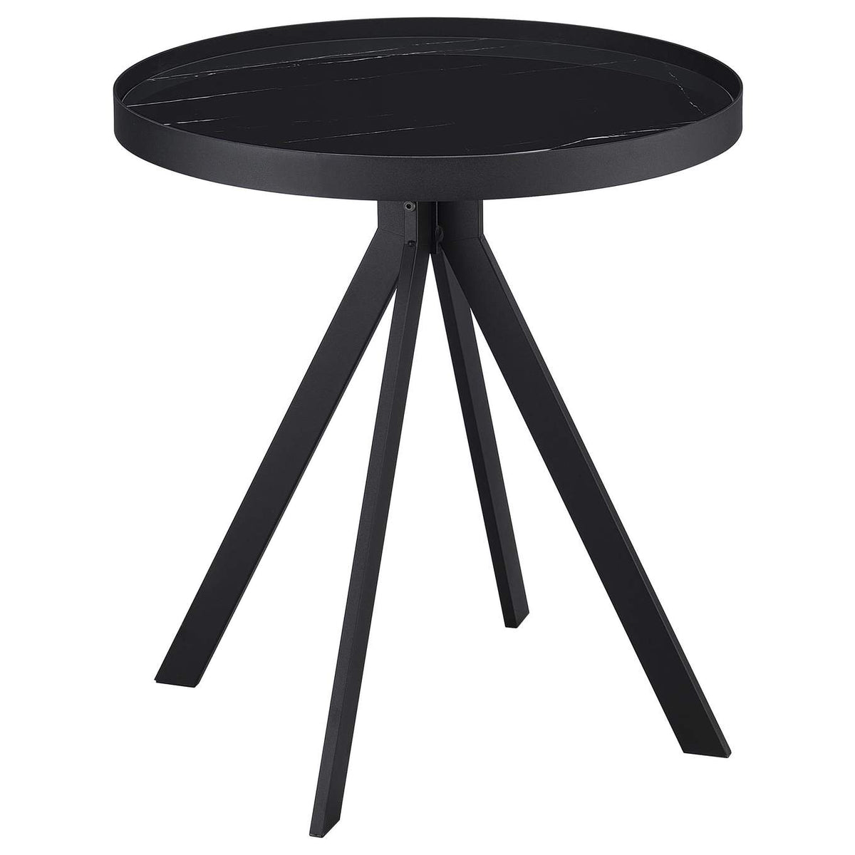 706267 Briggs Round Marble Printed Glass Top End Table Black