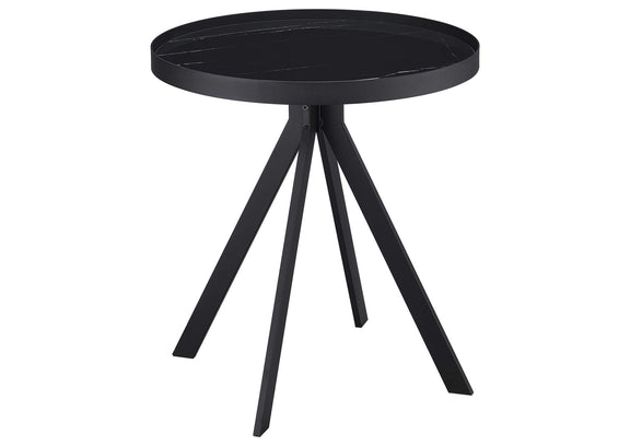 706267 Briggs Round Marble Printed Glass Top End Table Black