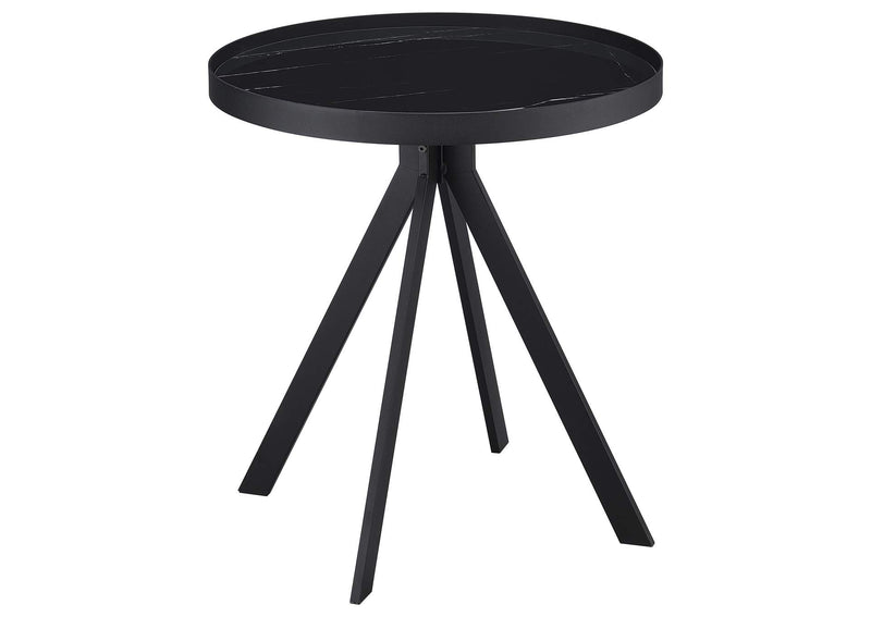 706267 Briggs Round Marble Printed Glass Top End Table Black