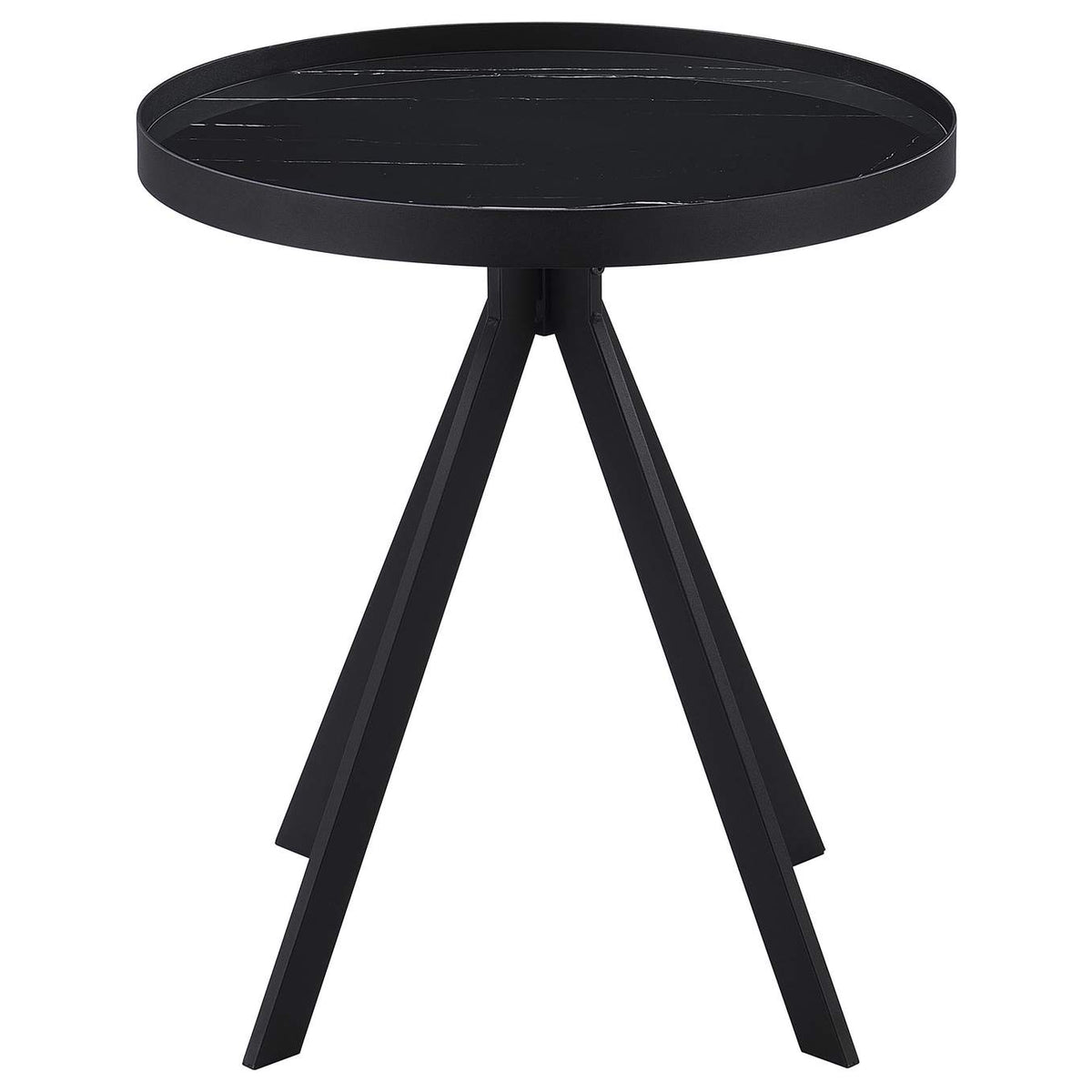 706267 Briggs Round Marble Printed Glass Top End Table Black