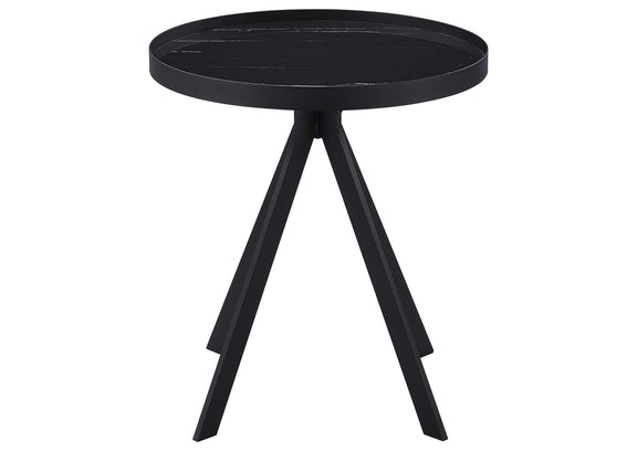 706267 Briggs Round Marble Printed Glass Top End Table Black