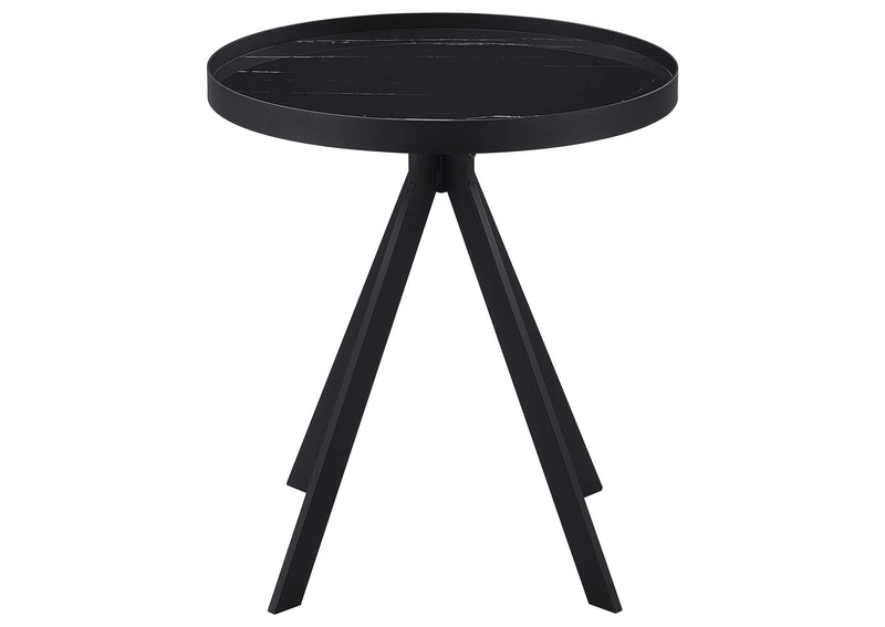 706267 Briggs Round Marble Printed Glass Top End Table Black