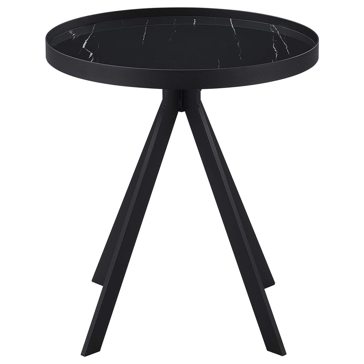 706267 Briggs Round Marble Printed Glass Top End Table Black