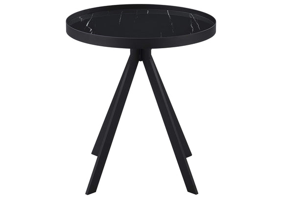 706267 Briggs Round Marble Printed Glass Top End Table Black