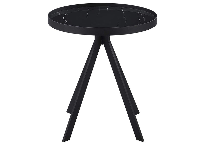 706267 Briggs Round Marble Printed Glass Top End Table Black