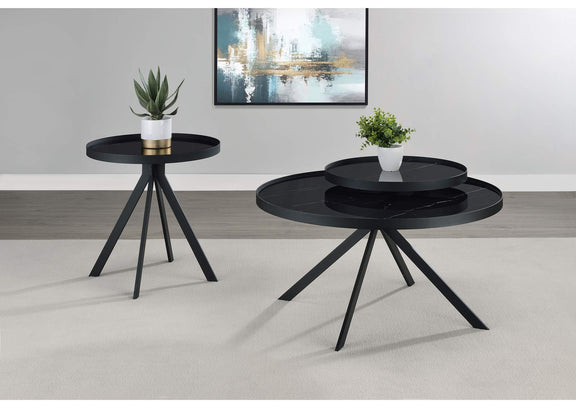 706268-S2 Briggs 2-piece Round Coffee and End Table Set Black