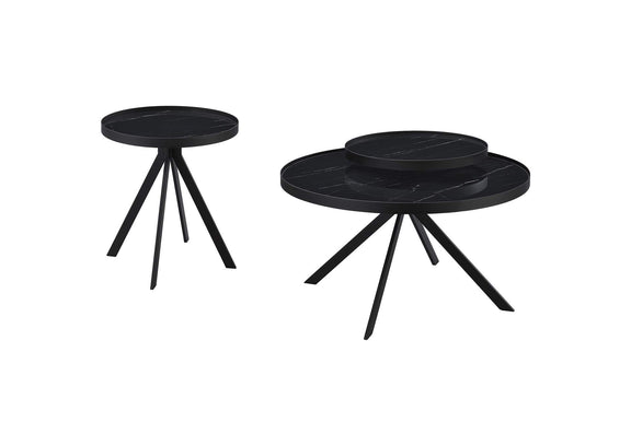 706268-S2 Briggs 2-piece Round Coffee and End Table Set Black