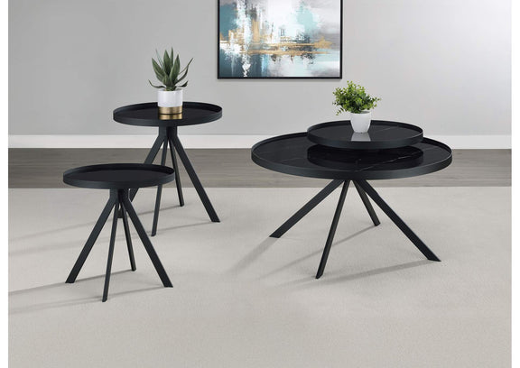 706268-S3 Briggs 3-piece Round Coffee and End Table Set Black