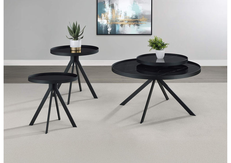 706268-S3 Briggs 3-piece Round Coffee and End Table Set Black