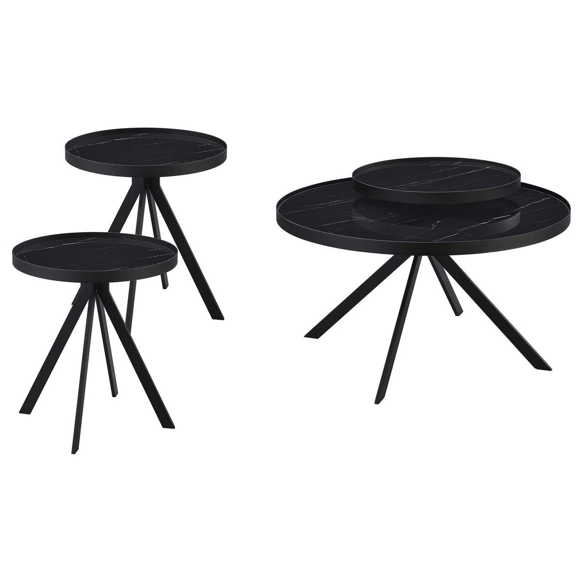 706268-S3 Briggs 3-piece Round Coffee and End Table Set Black