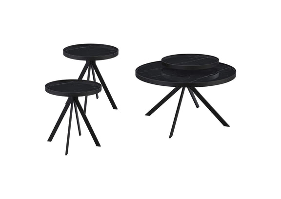 706268-S3 Briggs 3-piece Round Coffee and End Table Set Black