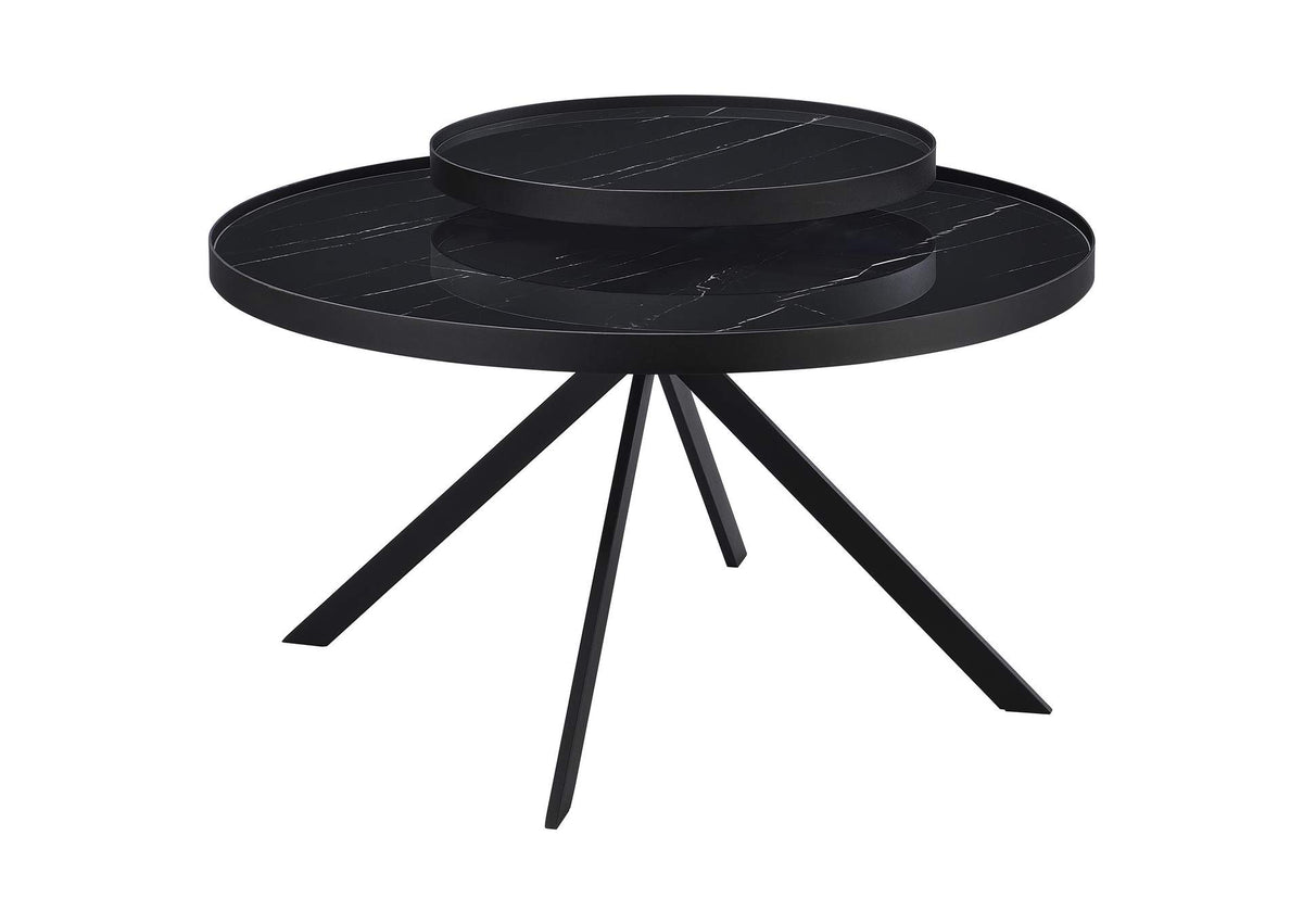 706268 Briggs Round Marble Printed Glass Top Coffee Table Black