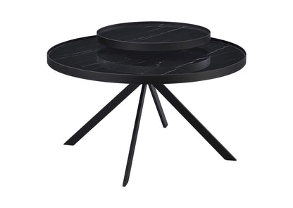 706268 Briggs Round Marble Printed Glass Top Coffee Table Black