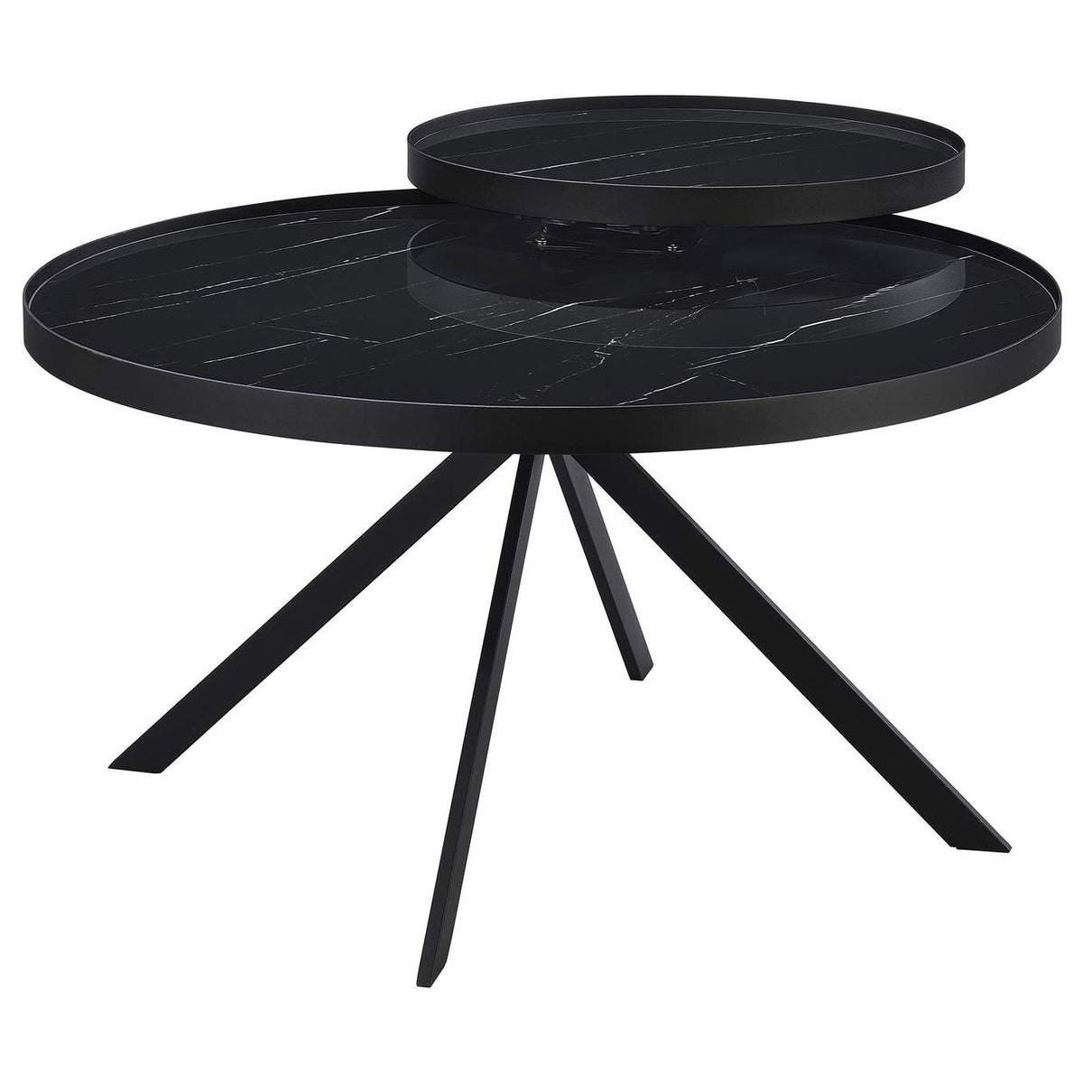 706268 Briggs Round Marble Printed Glass Top Coffee Table Black
