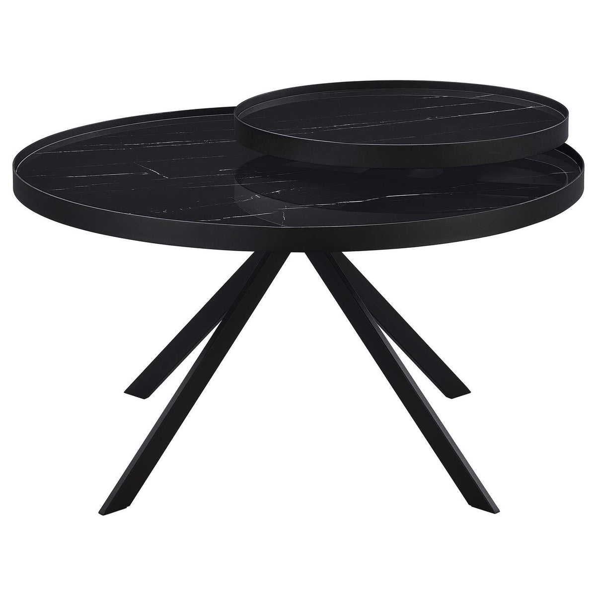 706268 Briggs Round Marble Printed Glass Top Coffee Table Black
