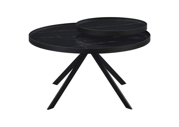 706268 Briggs Round Marble Printed Glass Top Coffee Table Black