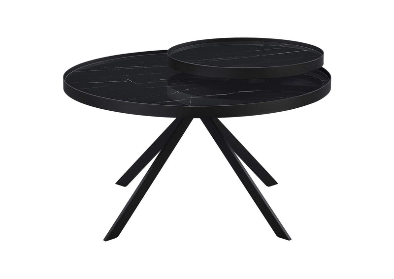 706268 Briggs Round Marble Printed Glass Top Coffee Table Black