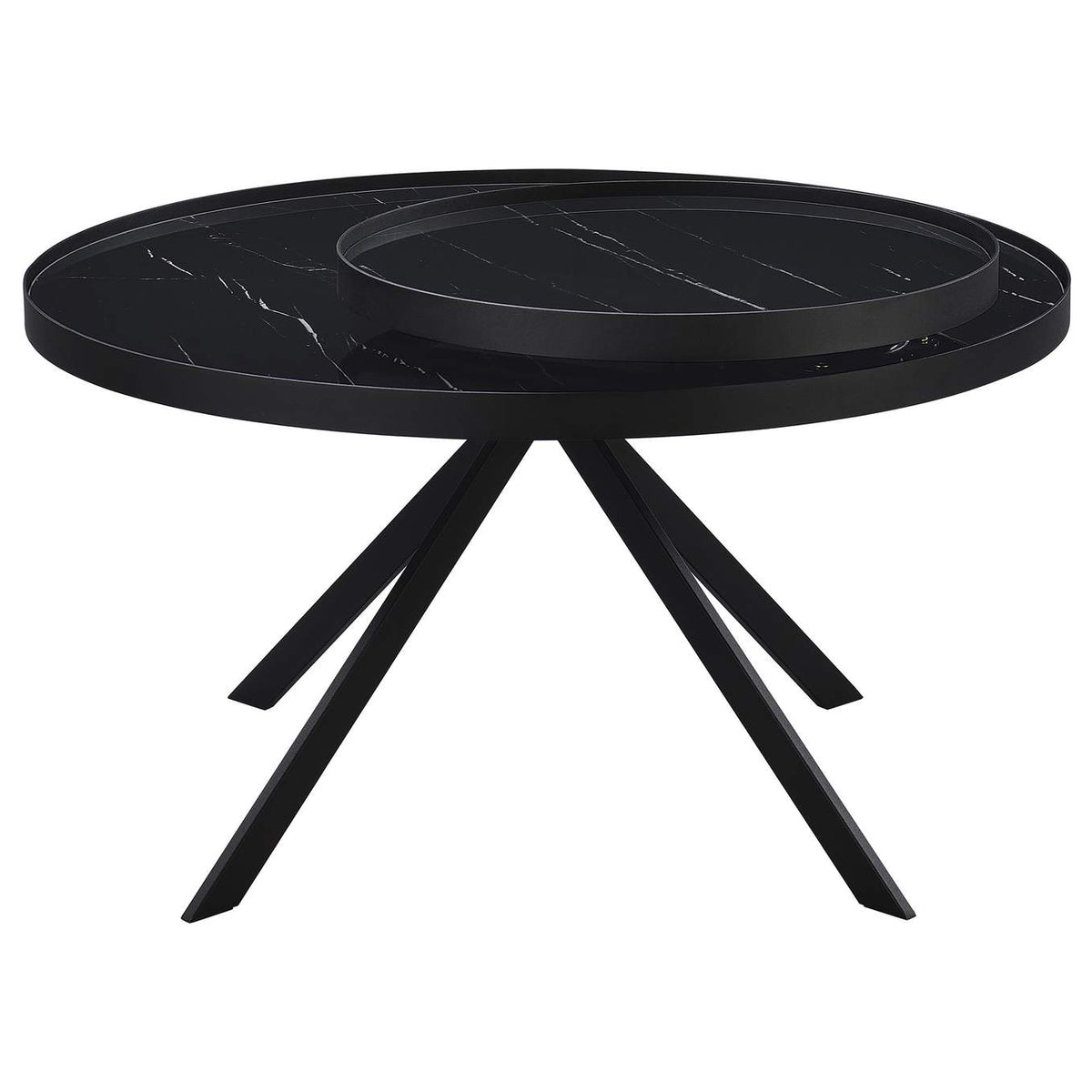 706268 Briggs Round Marble Printed Glass Top Coffee Table Black