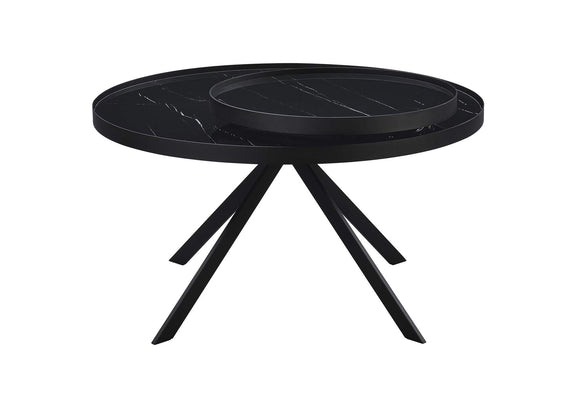 706268 Briggs Round Marble Printed Glass Top Coffee Table Black