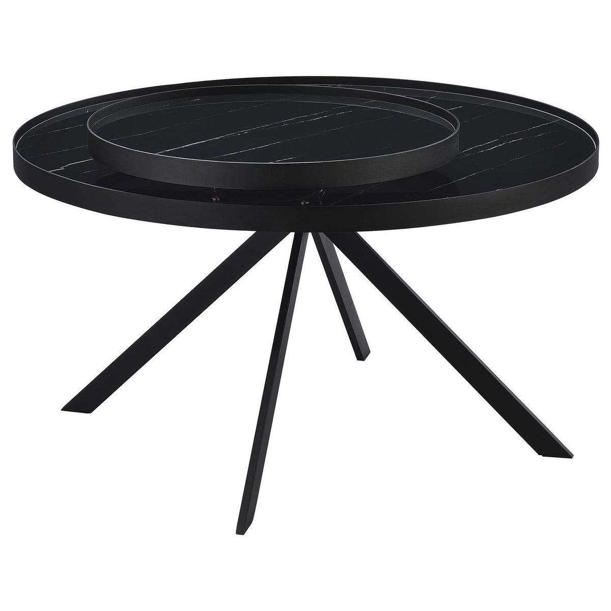 706268 Briggs Round Marble Printed Glass Top Coffee Table Black