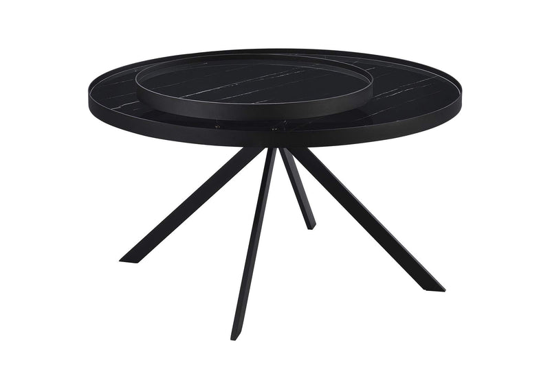 706268 Briggs Round Marble Printed Glass Top Coffee Table Black