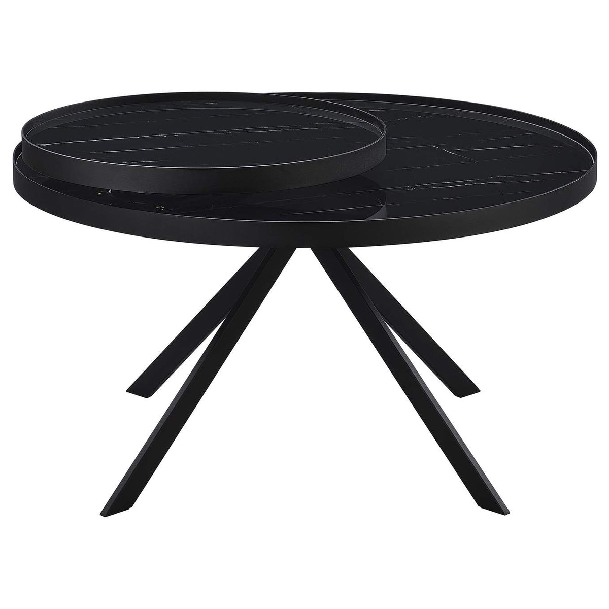 706268 Briggs Round Marble Printed Glass Top Coffee Table Black